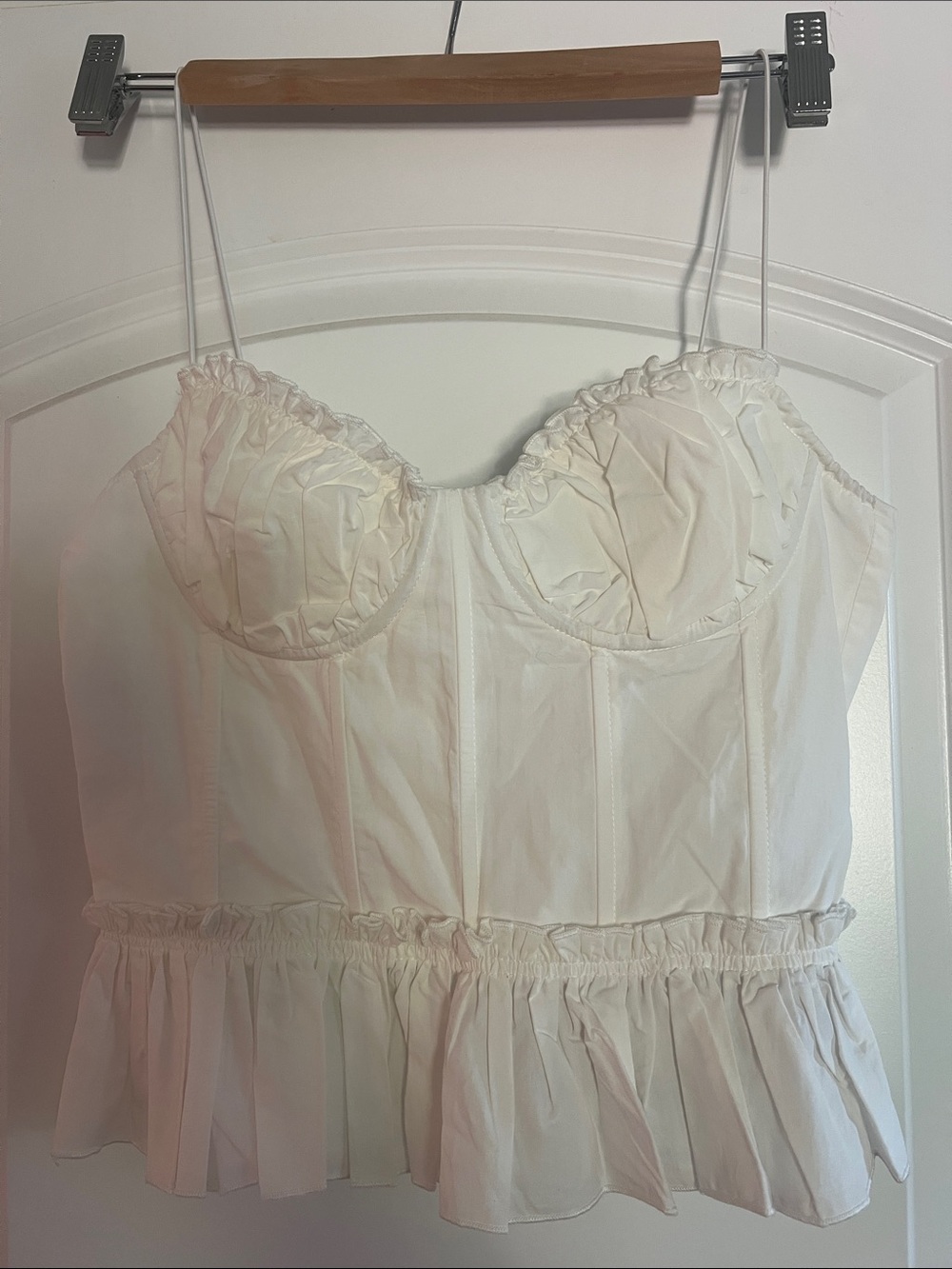 En Saison White Ruffled Bustier Top with Thin Straps